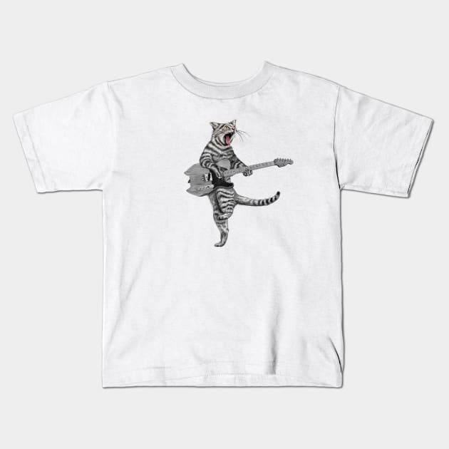 Buskers Guitar Cat Kids T-Shirt by Dual Rogue
